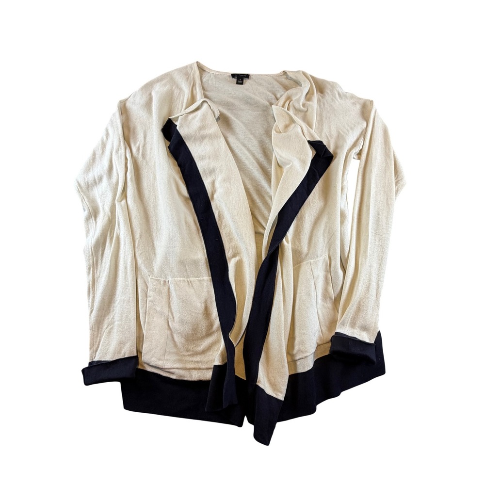 Ann Taylor Cardigan Womens Small Cream Navy Blue Color Block Open Front Draped